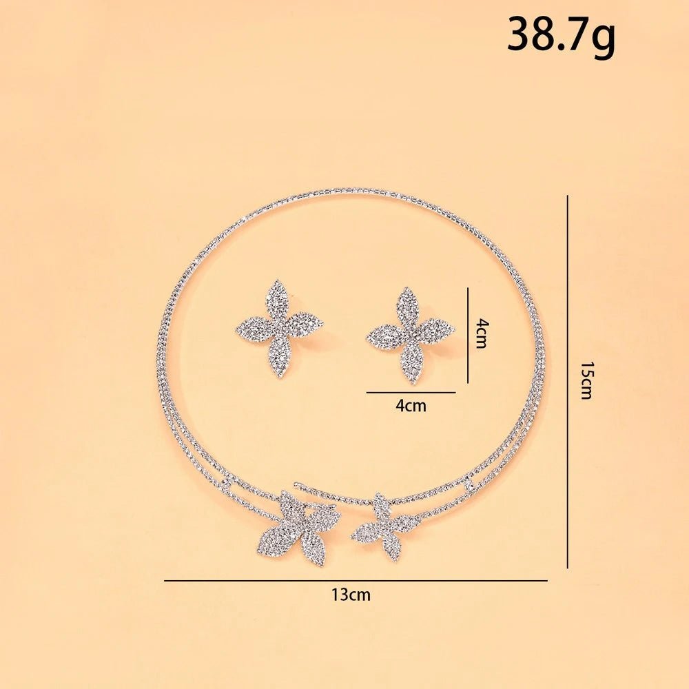 Luxury Large Flower Necklace Earrings Sets Wedding Accessories 2026 Exquisite Full Rhinestone Bridal Jewelry Set for Women Gift - Tara's Tiny Treasures