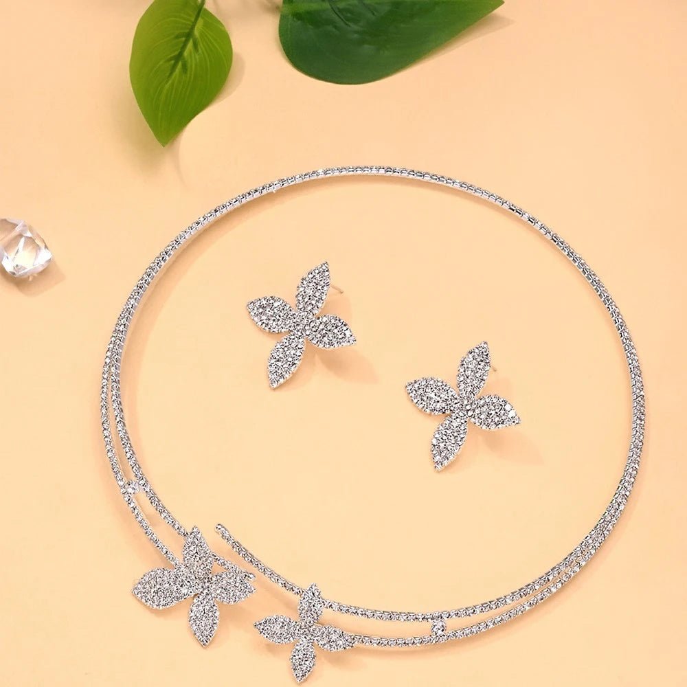 Luxury Large Flower Necklace Earrings Sets Wedding Accessories 2026 Exquisite Full Rhinestone Bridal Jewelry Set for Women Gift - Tara's Tiny Treasures