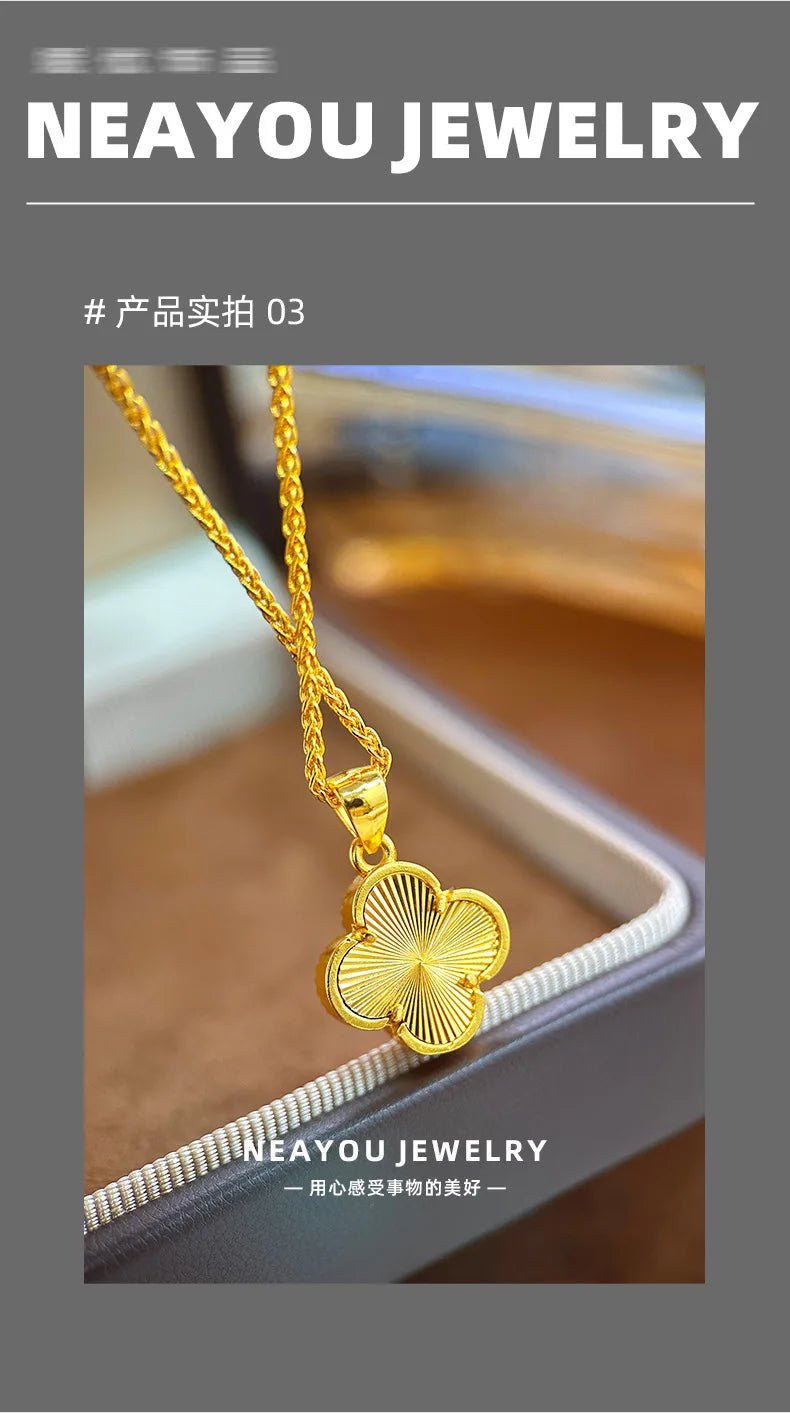 luxury real gold jewelry 24k certifid vitage diamond daisy four-leaf clover pendant clavicle necklace for girlfriend - Tara's Tiny Treasures