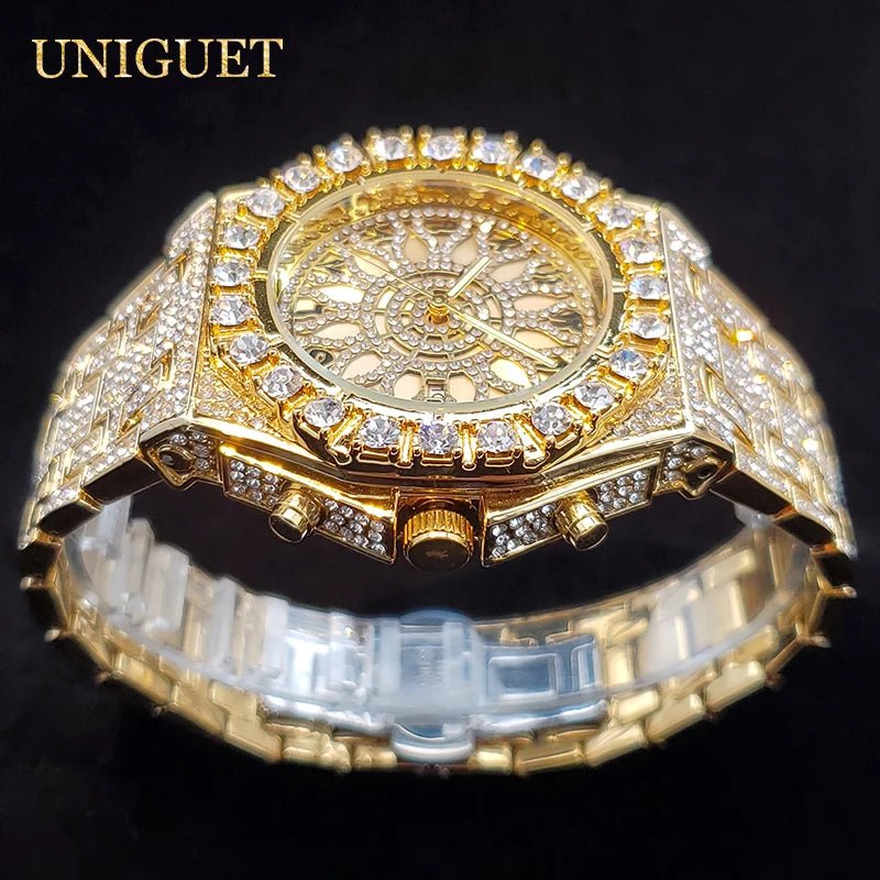 Luxury Watch For Men Full Iced Diamond Quartz Watches For Man Bright Zircon Hip Hop Hand Clock Luminous Waterproof reloj hombre - Tara's Tiny Treasures