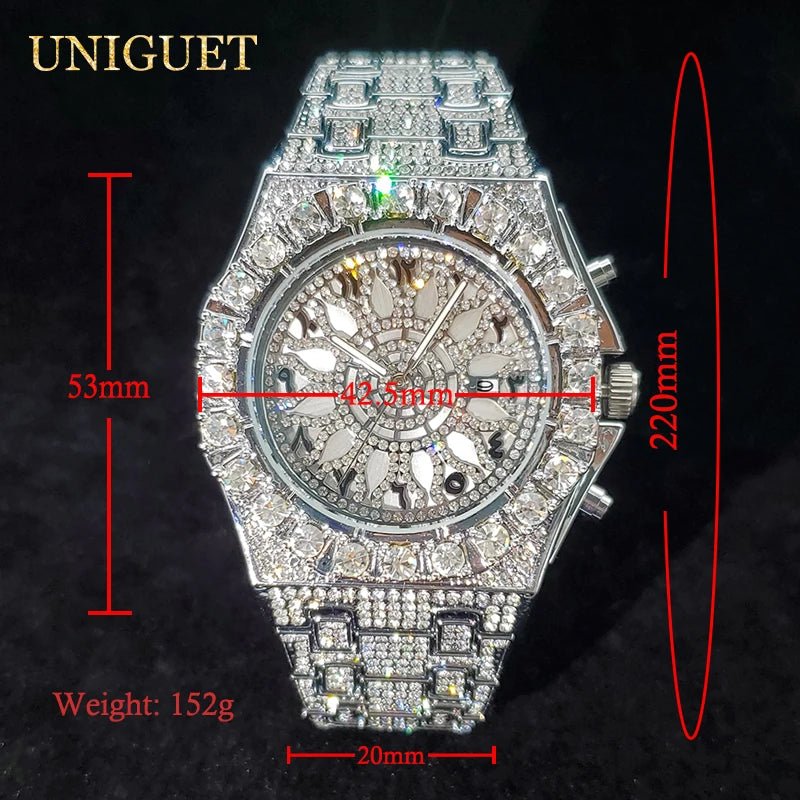 Luxury Watch For Men Full Iced Diamond Quartz Watches For Man Bright Zircon Hip Hop Hand Clock Luminous Waterproof reloj hombre - Tara's Tiny Treasures