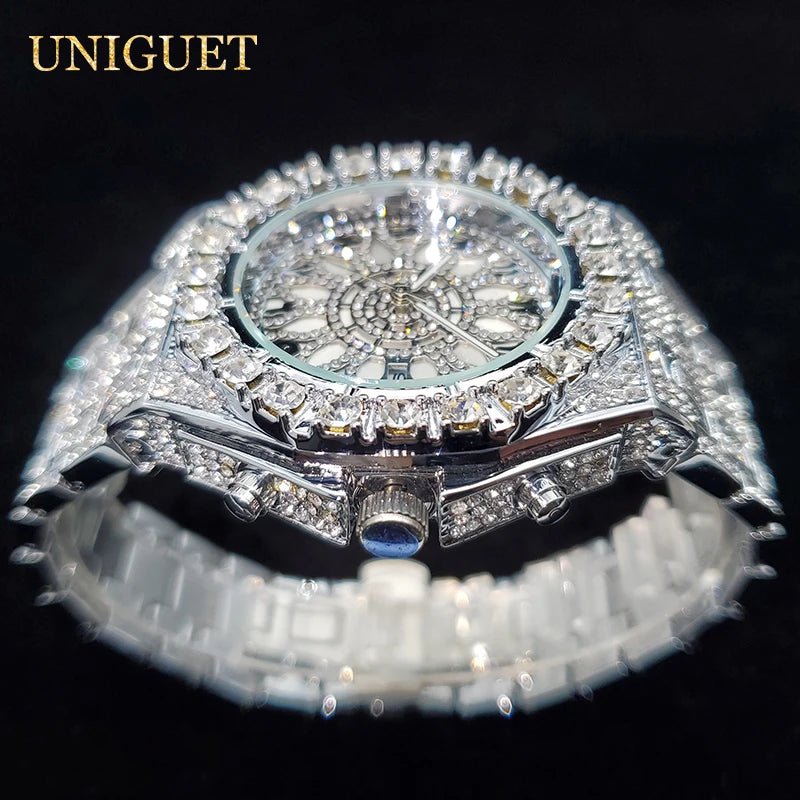 Luxury Watch For Men Full Iced Diamond Quartz Watches For Man Bright Zircon Hip Hop Hand Clock Luminous Waterproof reloj hombre - Tara's Tiny Treasures