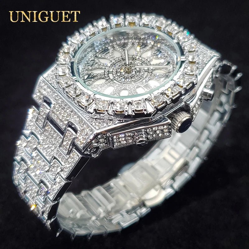 Luxury Watch For Men Full Iced Diamond Quartz Watches For Man Bright Zircon Hip Hop Hand Clock Luminous Waterproof reloj hombre - Tara's Tiny Treasures