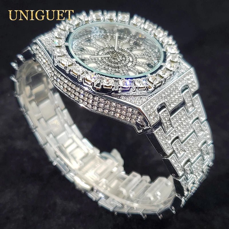 Luxury Watch For Men Full Iced Diamond Quartz Watches For Man Bright Zircon Hip Hop Hand Clock Luminous Waterproof reloj hombre - Tara's Tiny Treasures