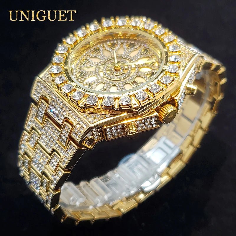 Luxury Watch For Men Full Iced Diamond Quartz Watches For Man Bright Zircon Hip Hop Hand Clock Luminous Waterproof reloj hombre - Tara's Tiny Treasures