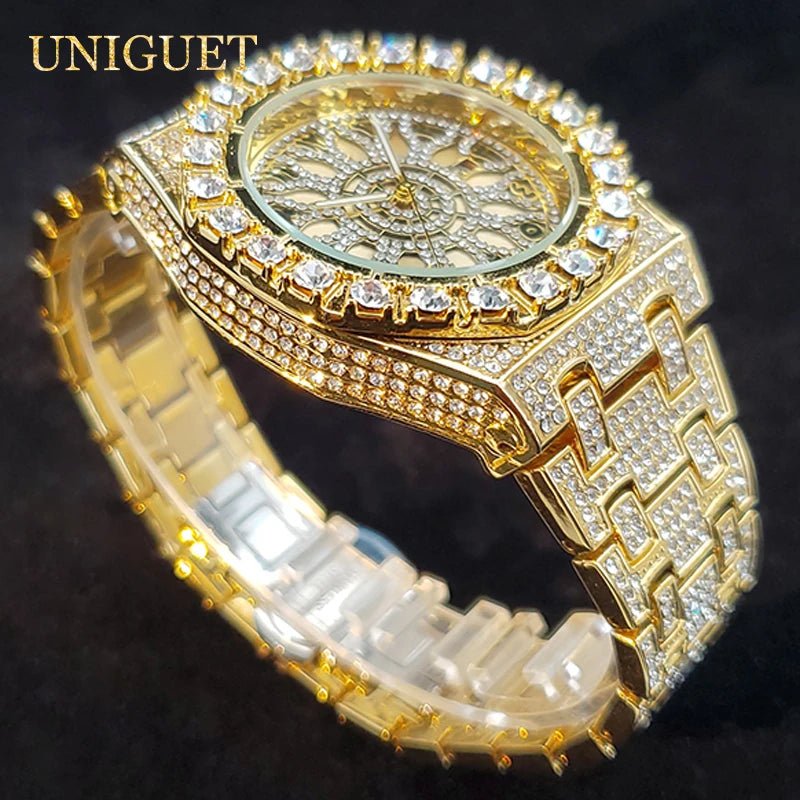 Luxury Watch For Men Full Iced Diamond Quartz Watches For Man Bright Zircon Hip Hop Hand Clock Luminous Waterproof reloj hombre - Tara's Tiny Treasures