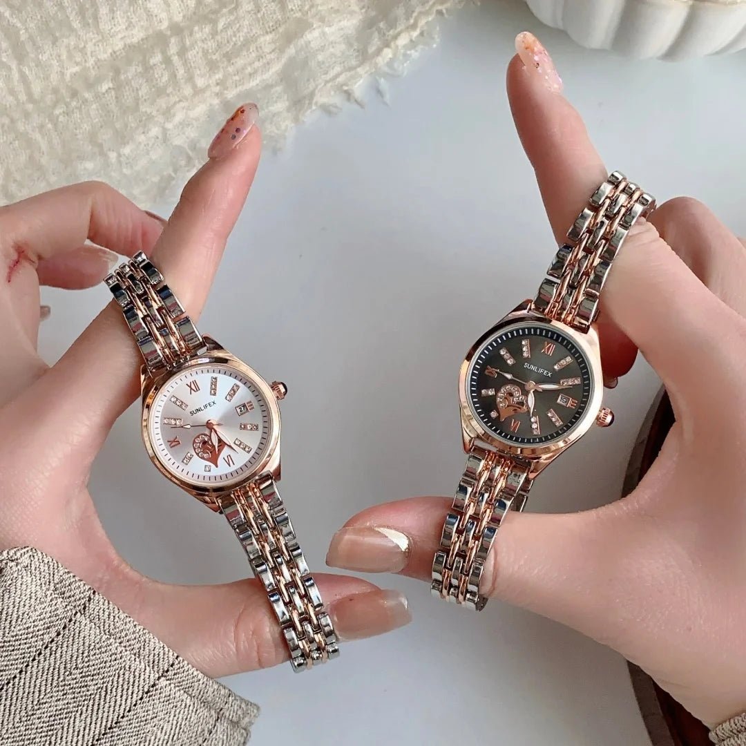 Luxury Watches For Women Lover Dial Rose Gold Stainless Steel With Date Quarzt Wristwatch Ladies Watches Relogio Feminino - Tara's Tiny Treasures