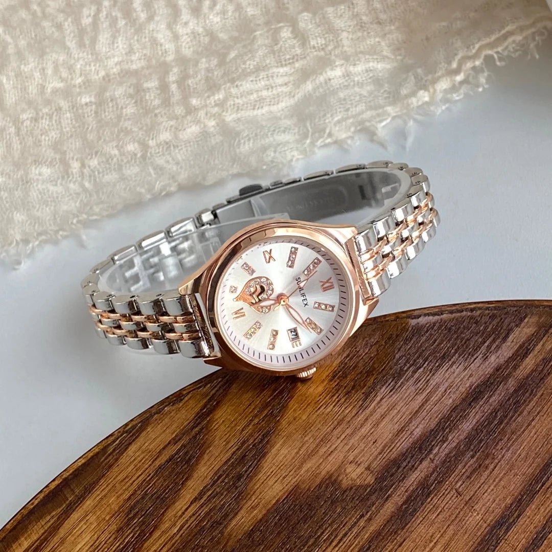 Luxury Watches For Women Lover Dial Rose Gold Stainless Steel With Date Quarzt Wristwatch Ladies Watches Relogio Feminino - Tara's Tiny Treasures
