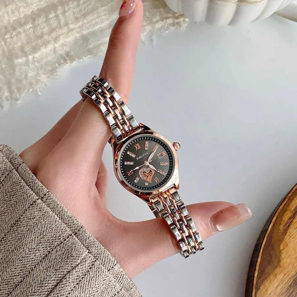 Luxury Watches For Women Lover Dial Rose Gold Stainless Steel With Date Quarzt Wristwatch Ladies Watches Relogio Feminino - Tara's Tiny Treasures