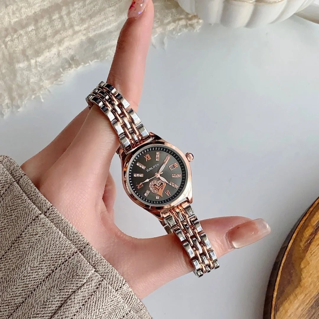 Luxury Watches For Women Lover Dial Rose Gold Stainless Steel With Date Quarzt Wristwatch Ladies Watches Relogio Feminino - Tara's Tiny Treasures