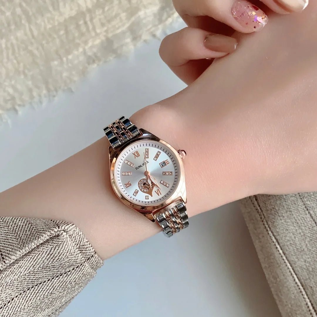 Luxury Watches For Women Lover Dial Rose Gold Stainless Steel With Date Quarzt Wristwatch Ladies Watches Relogio Feminino - Tara's Tiny Treasures
