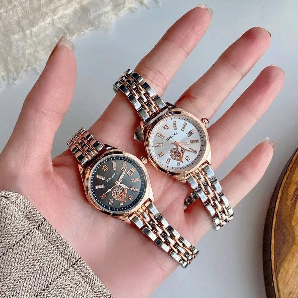 Luxury Watches For Women Lover Dial Rose Gold Stainless Steel With Date Quarzt Wristwatch Ladies Watches Relogio Feminino - Tara's Tiny Treasures