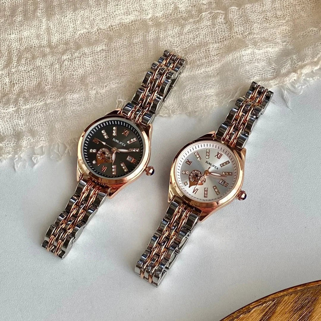 Luxury Watches For Women Lover Dial Rose Gold Stainless Steel With Date Quarzt Wristwatch Ladies Watches Relogio Feminino - Tara's Tiny Treasures