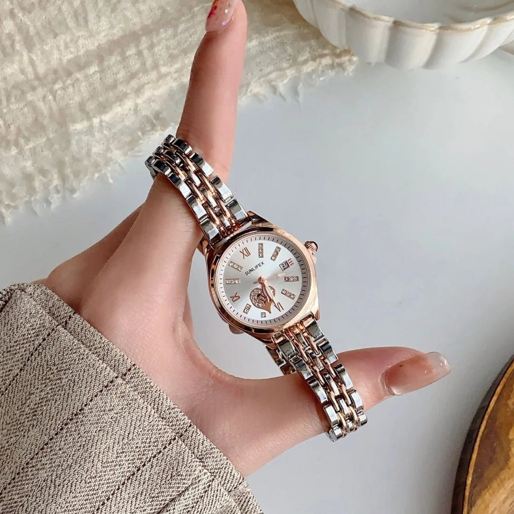 Luxury Watches For Women Lover Dial Rose Gold Stainless Steel With Date Quarzt Wristwatch Ladies Watches Relogio Feminino - Tara's Tiny Treasures