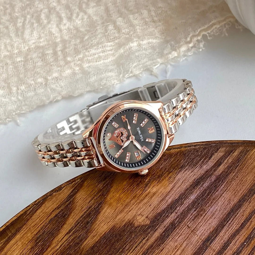 Luxury Watches For Women Lover Dial Rose Gold Stainless Steel With Date Quarzt Wristwatch Ladies Watches Relogio Feminino - Tara's Tiny Treasures
