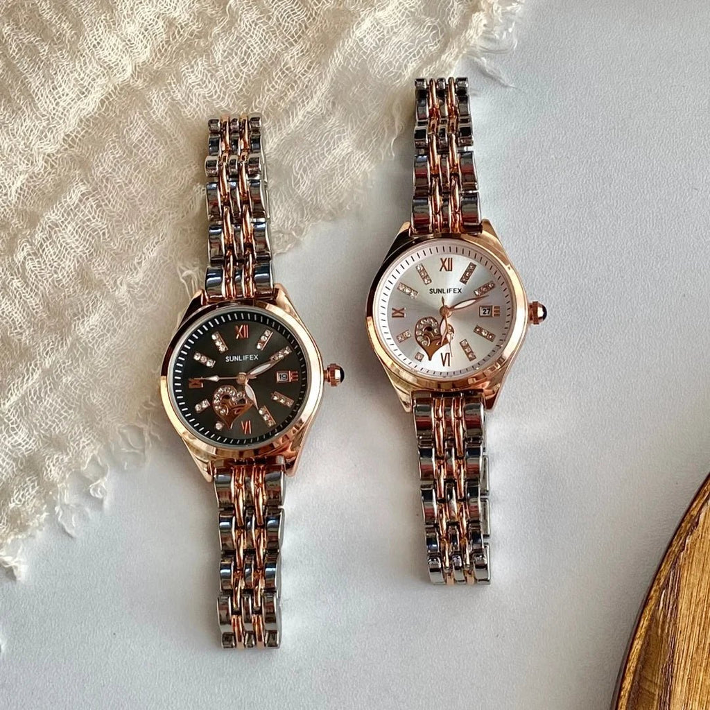 Luxury Watches For Women Lover Dial Rose Gold Stainless Steel With Date Quarzt Wristwatch Ladies Watches Relogio Feminino - Tara's Tiny Treasures