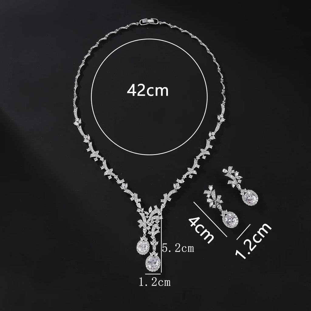 Luxury Women Necklace and Earring Set Zirconia Silver Color Red and Green Wedding Jewelry Set CN11070 - Tara's Tiny Treasures