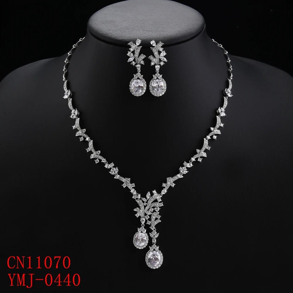 Luxury Women Necklace and Earring Set Zirconia Silver Color Red and Green Wedding Jewelry Set CN11070 - Tara's Tiny Treasures