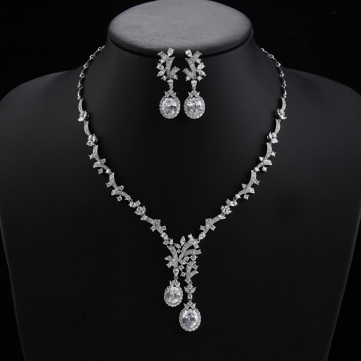 Luxury Women Necklace and Earring Set Zirconia Silver Color Red and Green Wedding Jewelry Set CN11070 - Tara's Tiny Treasures