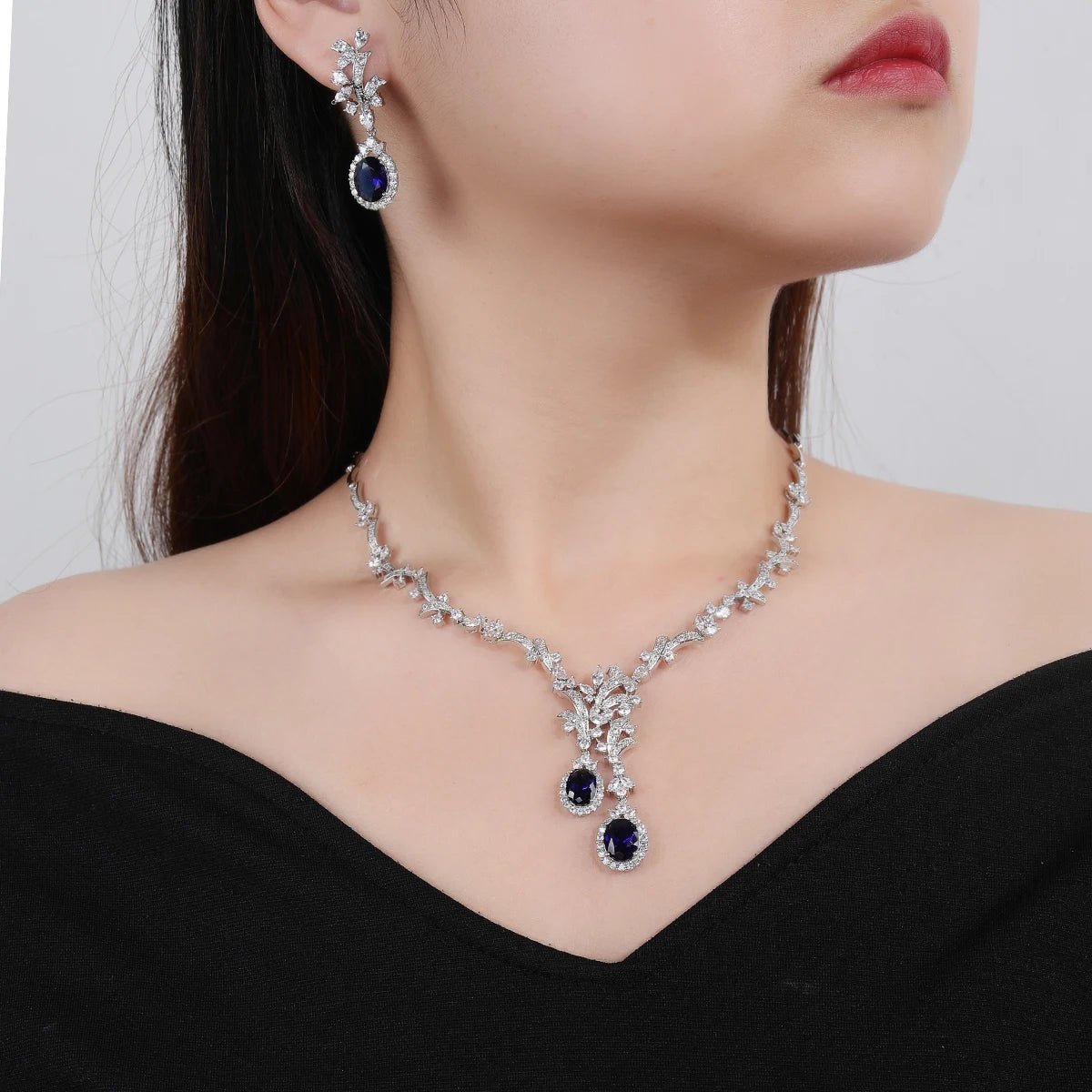 Luxury Women Necklace and Earring Set Zirconia Silver Color Red and Green Wedding Jewelry Set CN11070 - Tara's Tiny Treasures