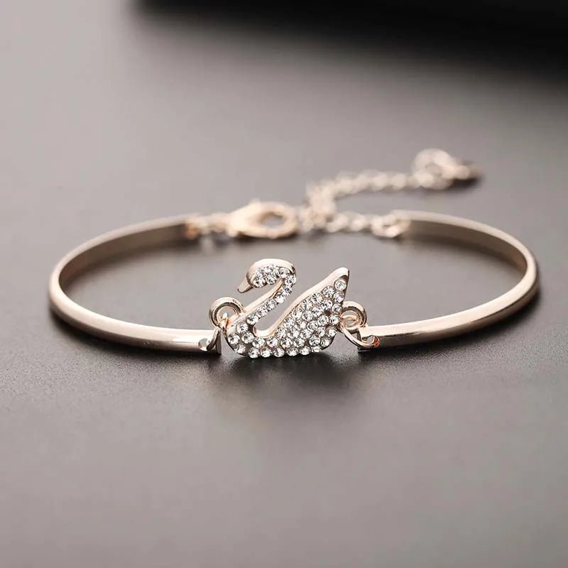 Luxury Zircon Charm Bracelet Jewelry Accessories for Women's Party Gifts Fashion Gold Rose Gold Swan Bangle - Tara's Tiny Treasures