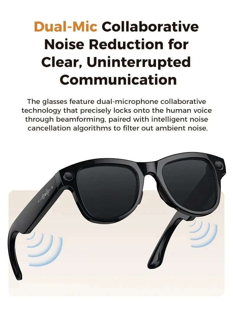 M02 AI Smart Glasses 8MP Camera Video Recording 100+Languages Translation Sunglasses Bluetooth Call Music Play with Charging Box - Tara's Tiny Treasures