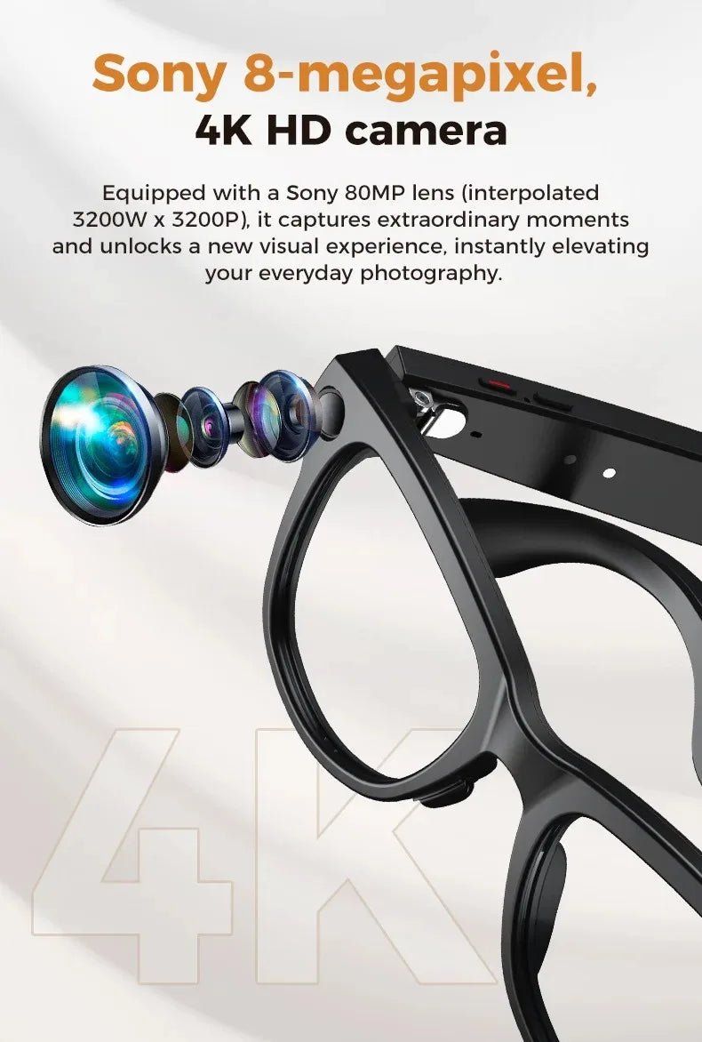 M02 AI Smart Glasses 8MP Camera Video Recording 100+Languages Translation Sunglasses Bluetooth Call Music Play with Charging Box - Tara's Tiny Treasures