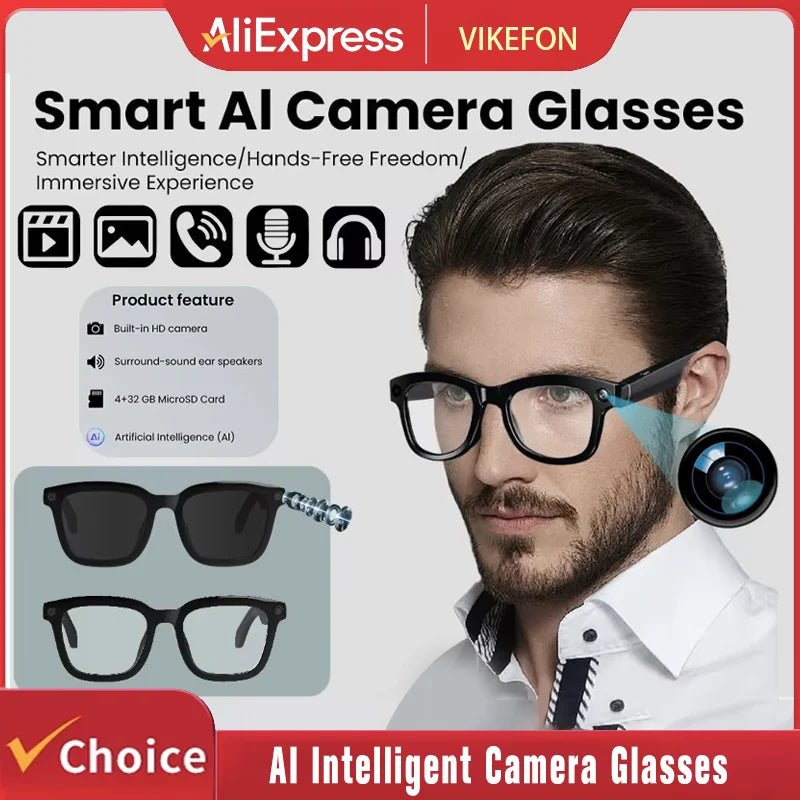 M02 AI Smart Glasses 8MP Camera Video Recording 100+Languages Translation Sunglasses Bluetooth Call Music Play with Charging Box - Tara's Tiny Treasures