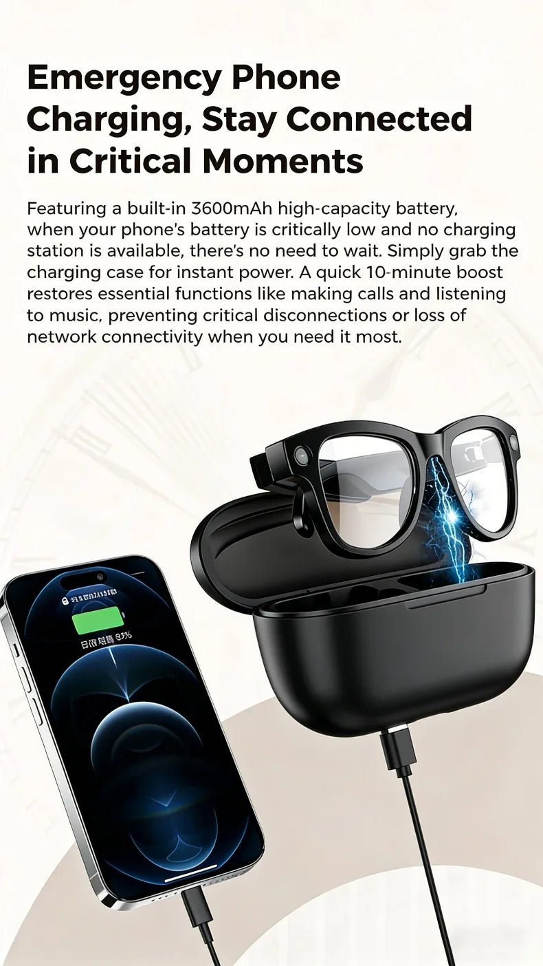 M02 AI Smart Glasses 8MP Camera Video Recording 100+Languages Translation Sunglasses Bluetooth Call Music Play with Charging Box - Tara's Tiny Treasures