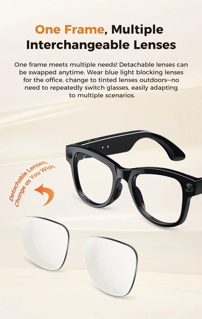 M02 AI Smart Glasses 8MP Camera Video Recording 100+Languages Translation Sunglasses Bluetooth Call Music Play with Charging Box - Tara's Tiny Treasures