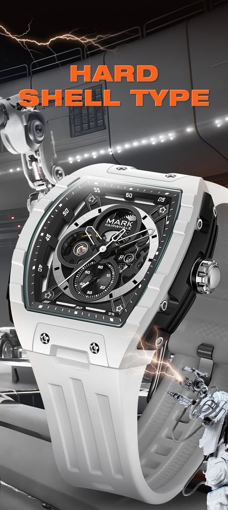 Mark Fairwhale 6003 Fashion Sport Mechanical Watch for Men Tonneau Dial Military Analog Automatic Wristwatch SRubber Strap 2025 - Tara's Tiny Treasures