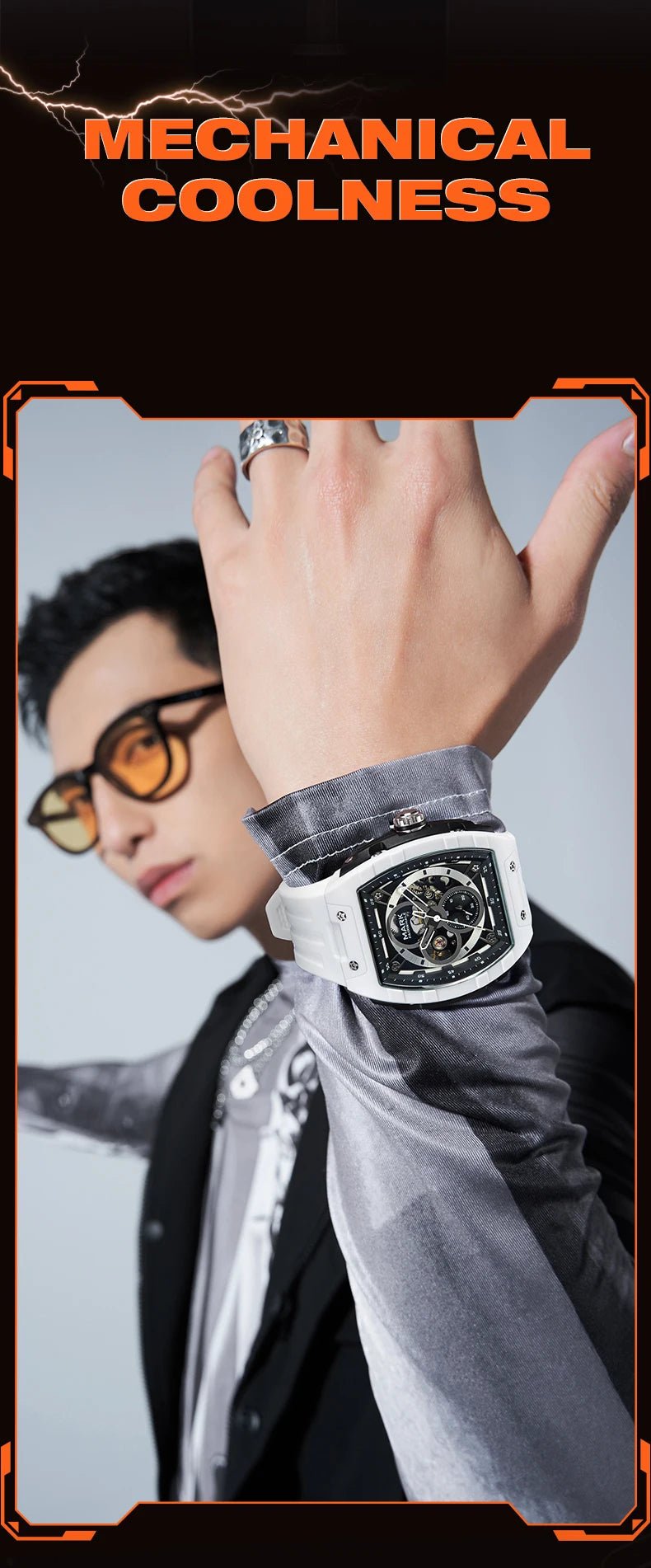Mark Fairwhale 6003 Fashion Sport Mechanical Watch for Men Tonneau Dial Military Analog Automatic Wristwatch SRubber Strap 2025 - Tara's Tiny Treasures