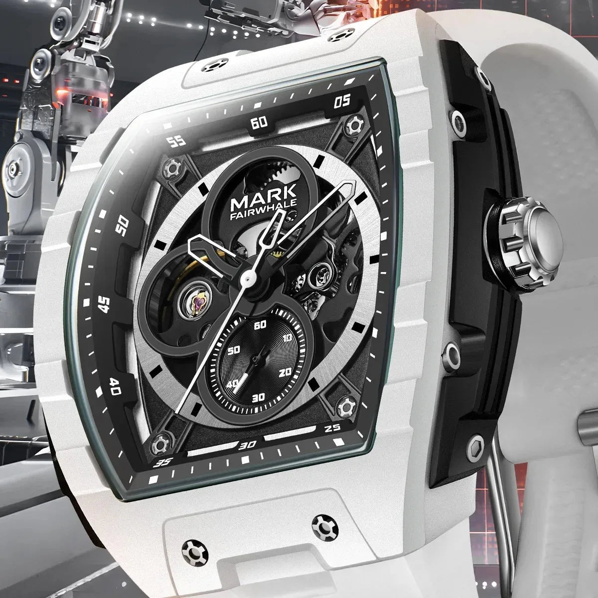 Mark Fairwhale 6003 Fashion Sport Mechanical Watch for Men Tonneau Dial Military Analog Automatic Wristwatch SRubber Strap 2025 - Tara's Tiny Treasures
