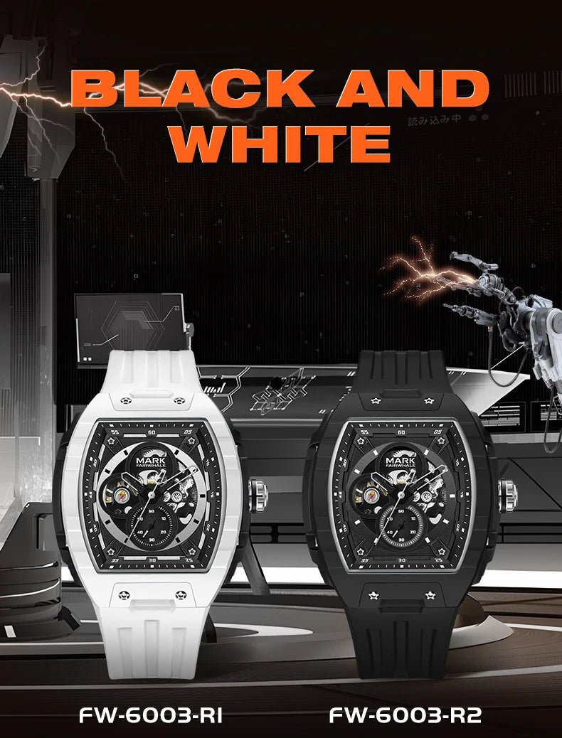 Mark Fairwhale 6003 Fashion Sport Mechanical Watch for Men Tonneau Dial Military Analog Automatic Wristwatch SRubber Strap 2025 - Tara's Tiny Treasures