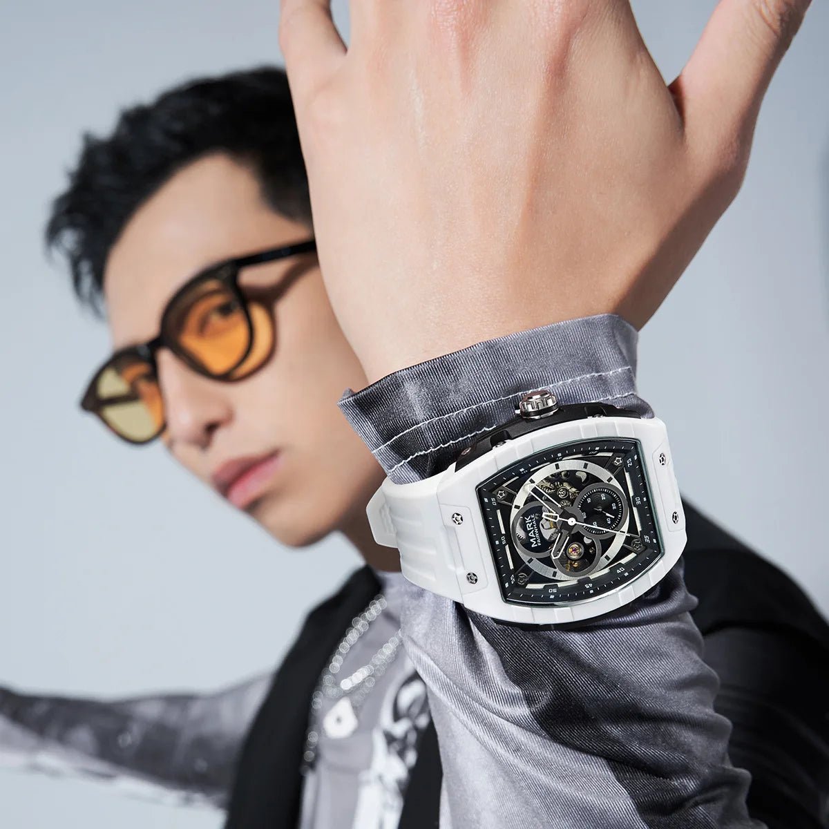 Mark Fairwhale 6003 Fashion Sport Mechanical Watch for Men Tonneau Dial Military Analog Automatic Wristwatch SRubber Strap 2025 - Tara's Tiny Treasures