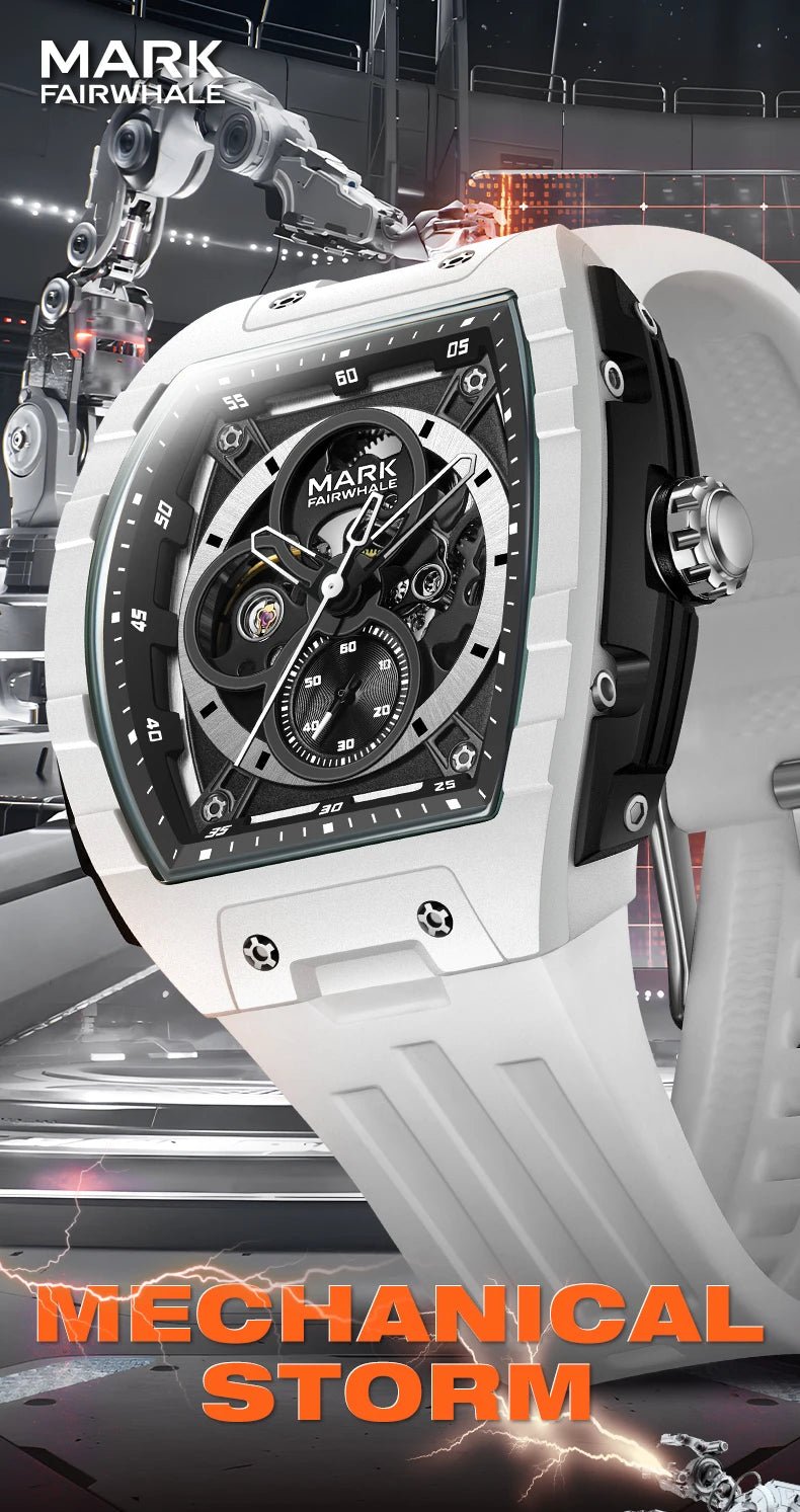 Mark Fairwhale 6003 Fashion Sport Mechanical Watch for Men Tonneau Dial Military Analog Automatic Wristwatch SRubber Strap 2025 - Tara's Tiny Treasures