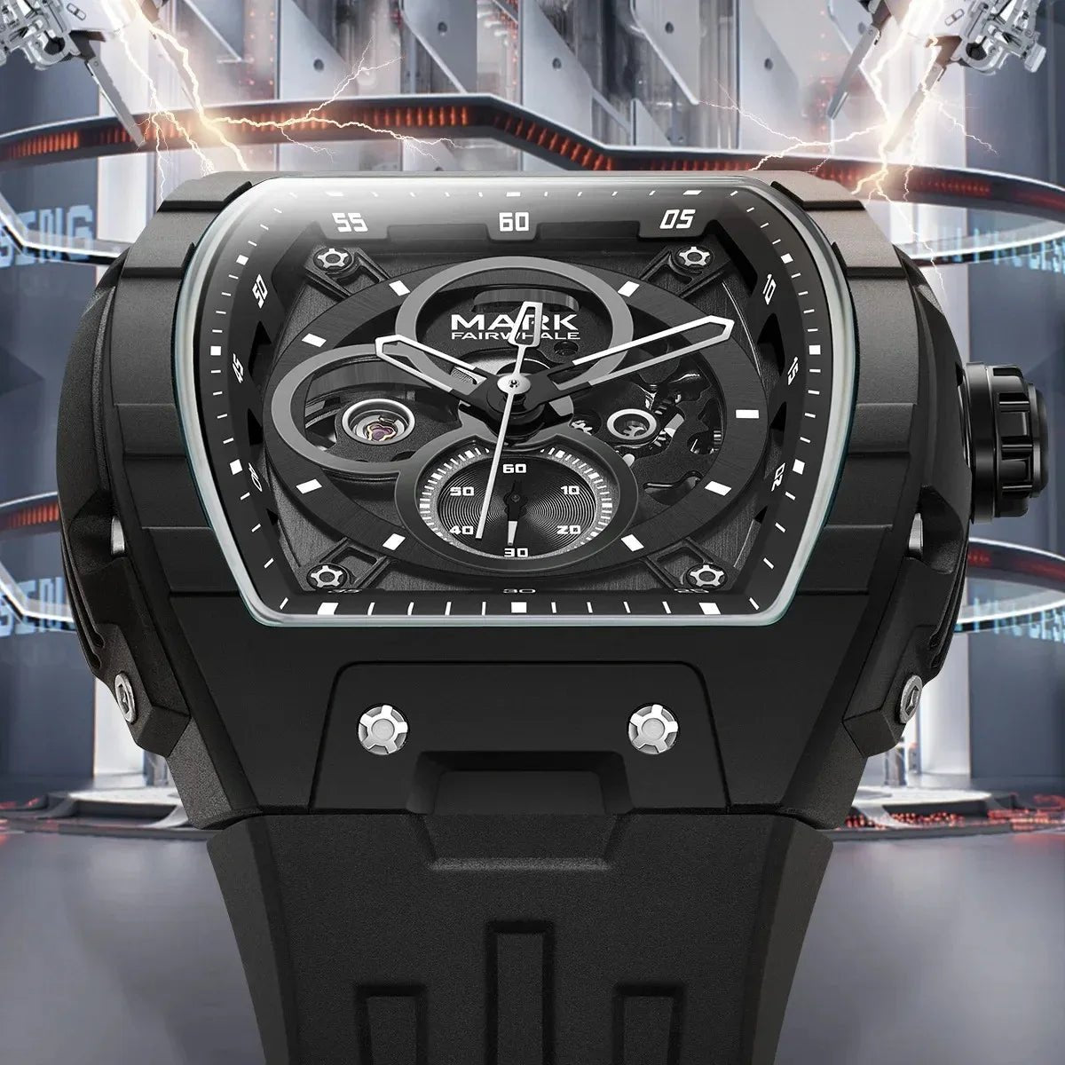 Mark Fairwhale 6003 Fashion Sport Mechanical Watch for Men Tonneau Dial Military Analog Automatic Wristwatch SRubber Strap 2025 - Tara's Tiny Treasures