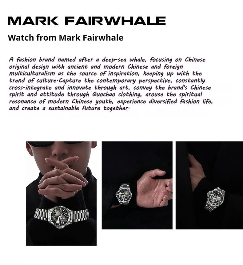 Mark Fairwhale Men's Automatic Mechanical Watch Luxury Stainless Steel Waterproof Luminous Fashion Hollow Tourbillon Watches Men - Tara's Tiny Treasures