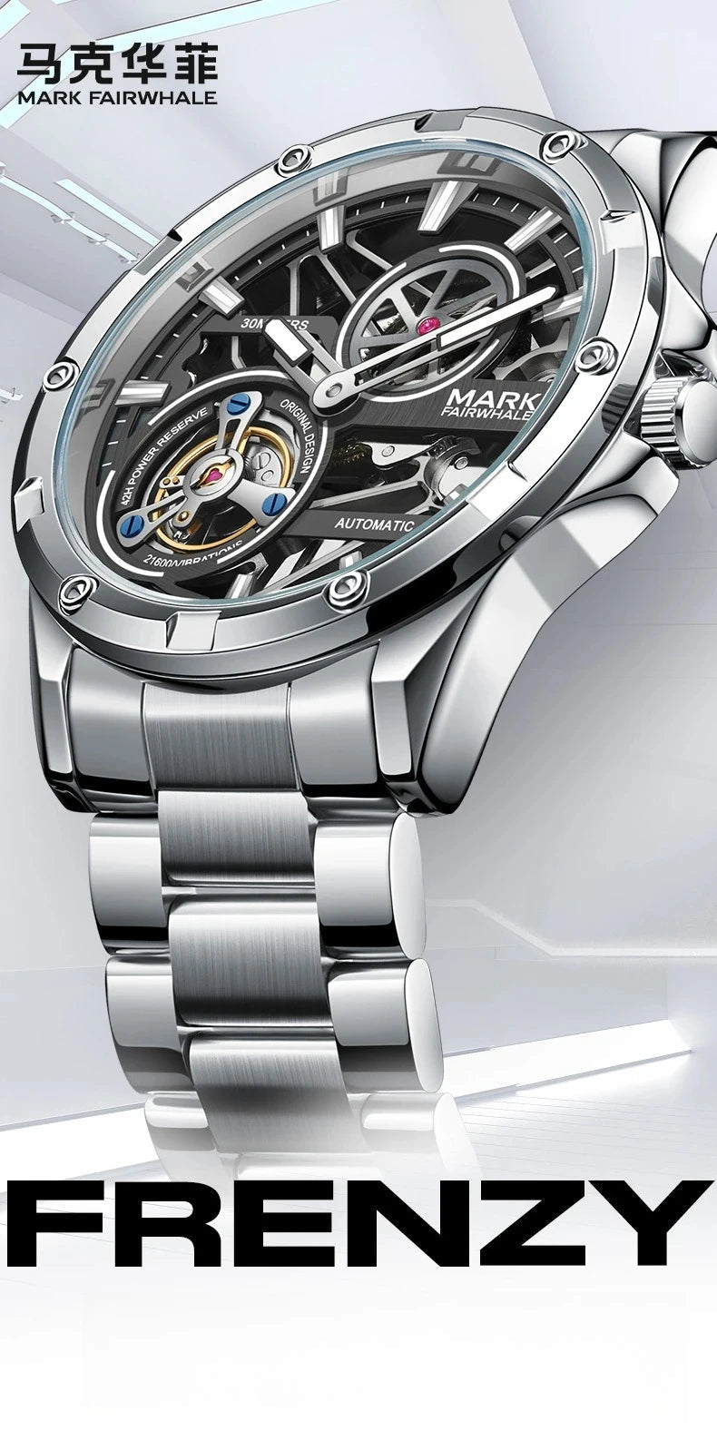Mark Fairwhale Men's Automatic Mechanical Watch Luxury Stainless Steel Waterproof Luminous Fashion Hollow Tourbillon Watches Men - Tara's Tiny Treasures