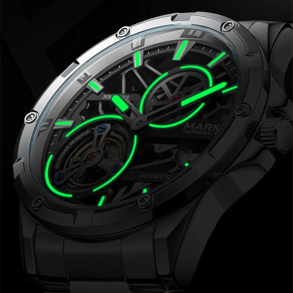 Mark Fairwhale Men's Automatic Mechanical Watch Luxury Stainless Steel Waterproof Luminous Fashion Hollow Tourbillon Watches Men - Tara's Tiny Treasures