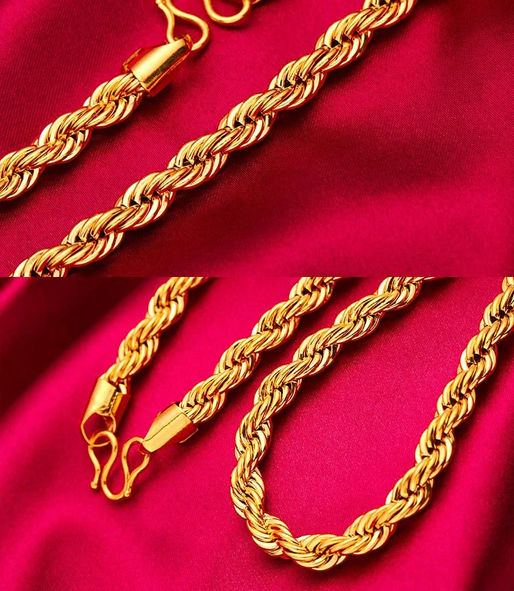 Men 24K Gold AU999 Pure Gold Dragon Head Twist Chain Necklace - Solid durable, 3D plump, non-deformable - Tara's Tiny Treasures
