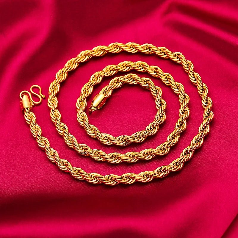 Men 24K Gold AU999 Pure Gold Dragon Head Twist Chain Necklace - Solid durable, 3D plump, non-deformable - Tara's Tiny Treasures