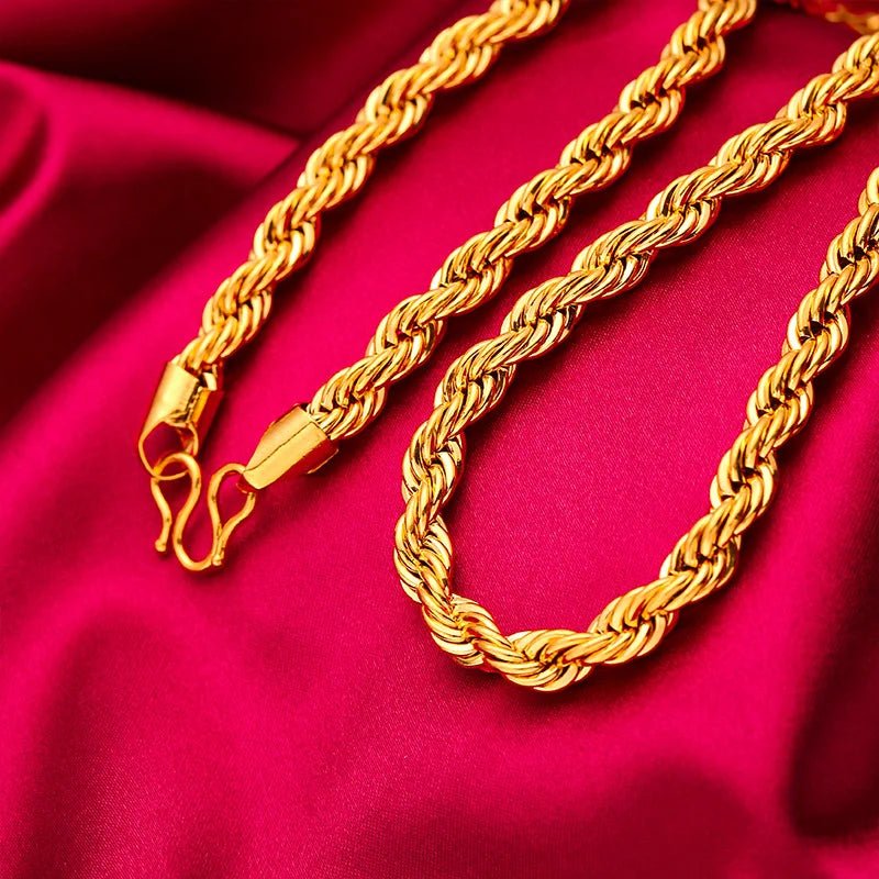 Men 24K Gold AU999 Pure Gold Dragon Head Twist Chain Necklace - Solid durable, 3D plump, non-deformable - Tara's Tiny Treasures