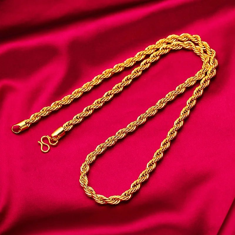 Men 24K Gold AU999 Pure Gold Dragon Head Twist Chain Necklace - Solid durable, 3D plump, non-deformable - Tara's Tiny Treasures