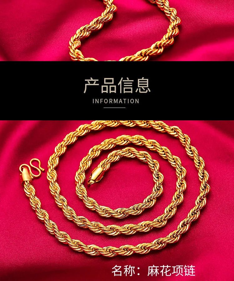 Men 24K Gold AU999 Pure Gold Dragon Head Twist Chain Necklace - Solid durable, 3D plump, non-deformable - Tara's Tiny Treasures