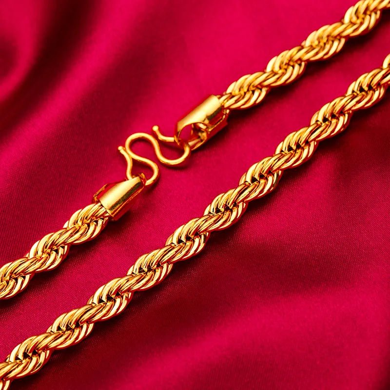 Men 24K Gold AU999 Pure Gold Dragon Head Twist Chain Necklace - Solid durable, 3D plump, non-deformable - Tara's Tiny Treasures