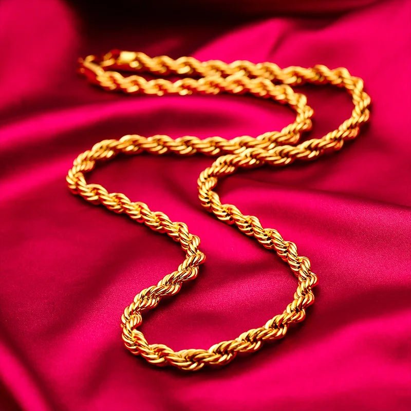 Men 24K Gold AU999 Pure Gold Dragon Head Twist Chain Necklace - Solid durable, 3D plump, non-deformable - Tara's Tiny Treasures