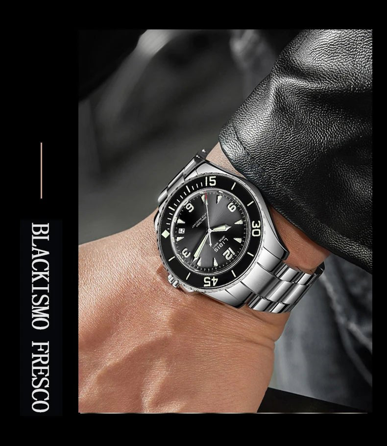 Men's Classic Black Disc Quartz Watch with Steel Strip Luminous Calendar Waterproof Leisure Sports Watch - Tara's Tiny Treasures