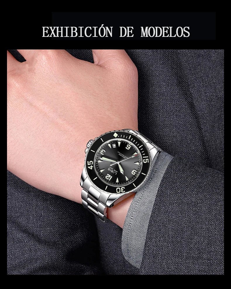 Men's Classic Black Disc Quartz Watch with Steel Strip Luminous Calendar Waterproof Leisure Sports Watch - Tara's Tiny Treasures