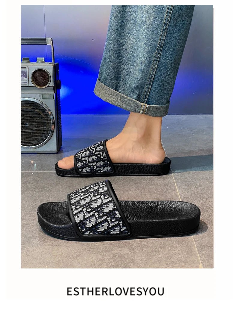 Men's Home Slippers Lightweight Summer New Style Flat and Worn Casual Retro Patterned Anti-slip Quick-drying Sandals - Tara's Tiny Treasures